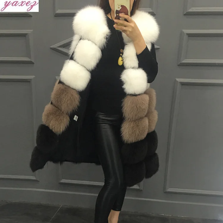 Festival Lottery Spelling Artificial Imitate Fake Fur Vest Long Fund Thickening Fox fur patchwork Loose Coat | Женская одежда