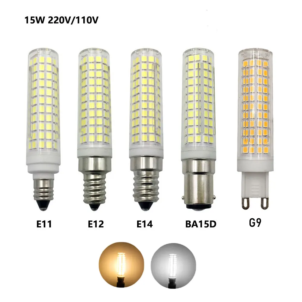 

G9/E11/E12/E14/BA15D Dimmable LED Lights Mini 136 LEDs Ceramics Corn Bulbs 15W Replace 150W Halogen Lamps 220V Home Chandelier