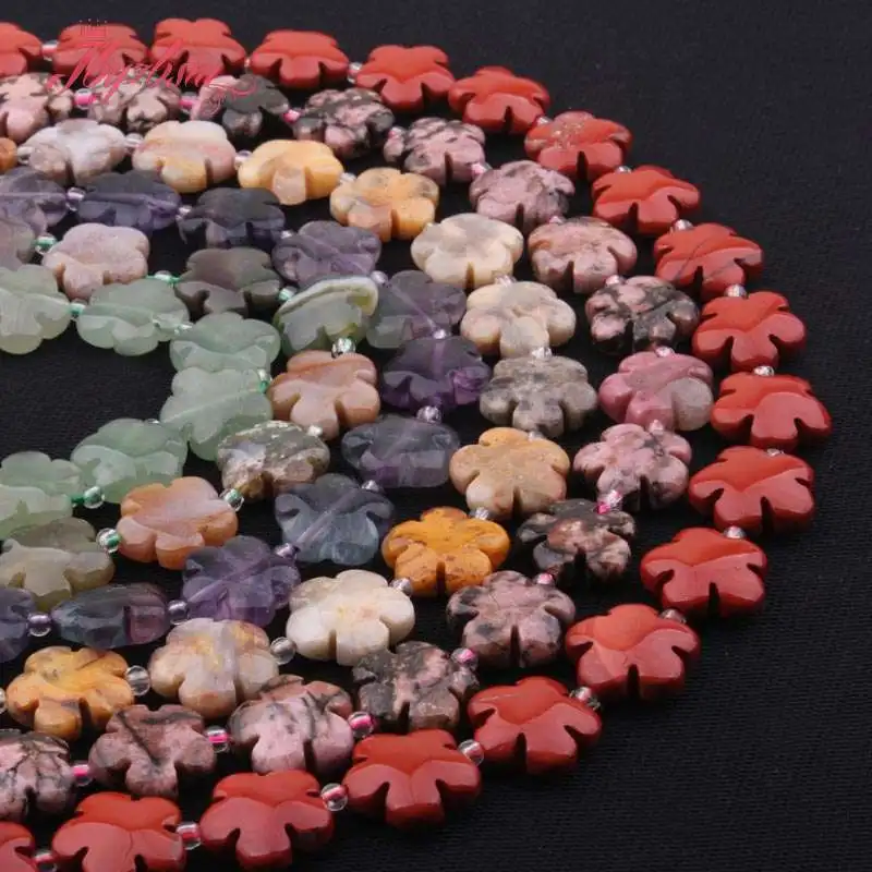 15mm Natural Stone Beads Flower Loose Beads for Needlework DIY Accessories Necklace Bracelets Pendant Jewelry Making 15