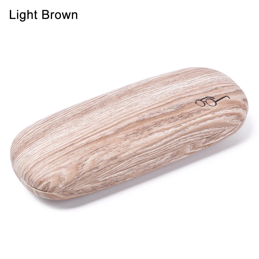 light brown Модные деревянные зернистые очки с логотипом, коробка для очков для женщин и мужчин, жесткие кожаные очки для чтения, солнцезащитные очки, чехол, защита для очков, портативная - Цвет: light brown