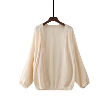 

BARESKIY Women's Top Cardigan Solid Color Cardigan Black Loose Jacket Casual Bottom Knitting Plus Size Cardigan Light White