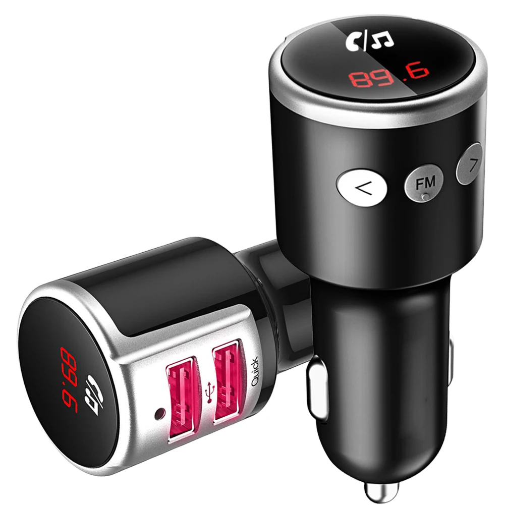 

Car Bluetooth FM Transmitter Wireless Radio Adapter Music MP3 Player Car Kit Hands Free Calls with QC3.0 Dual USB Charge dfdf