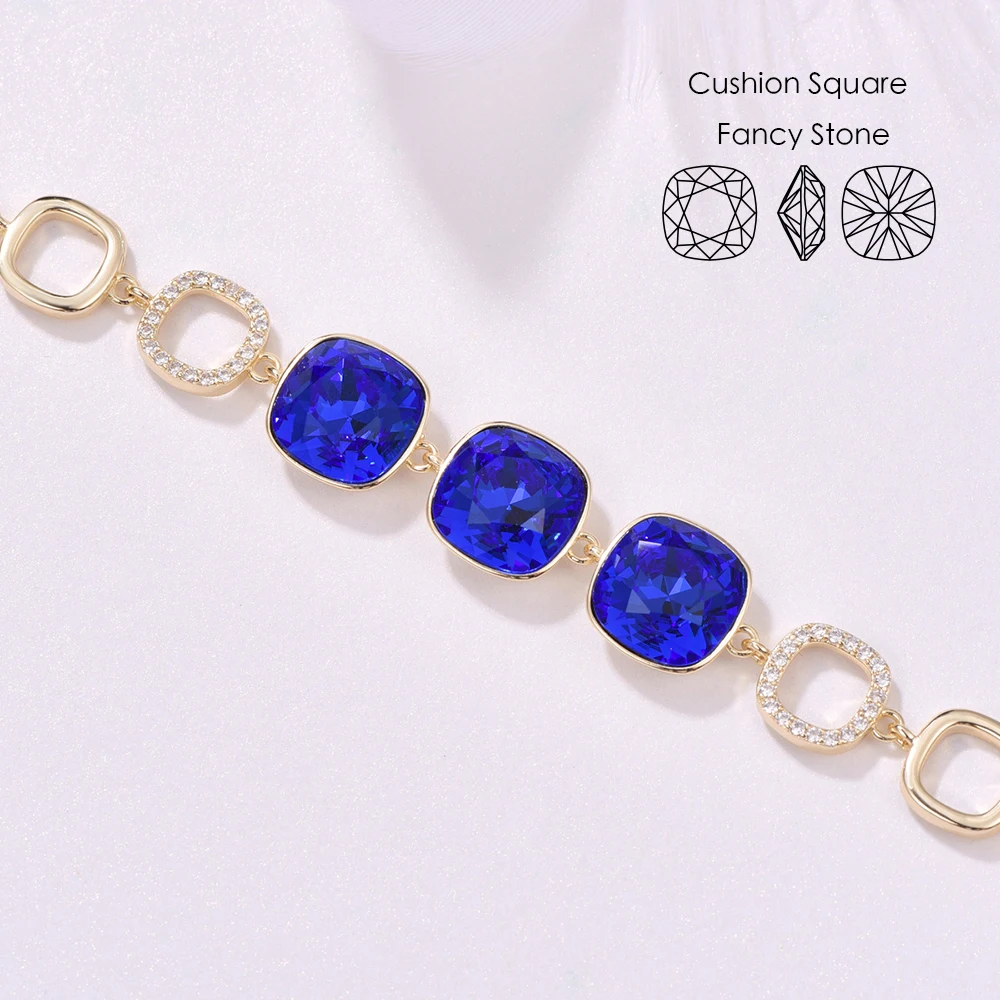 Браслеты с кристаллами Swarovski, квадратные, необычные, каменные, новая мода, золотой цвет, браслет, браслет для женщин, Свадебная вечеринка, ювелирное изделие, подарок
