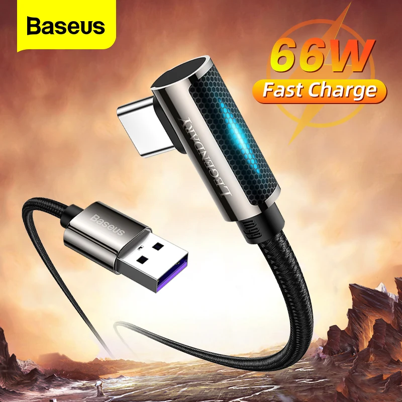 

USB-кабель Baseus со светодиодной подсветкой, 90 градусов, Тип C