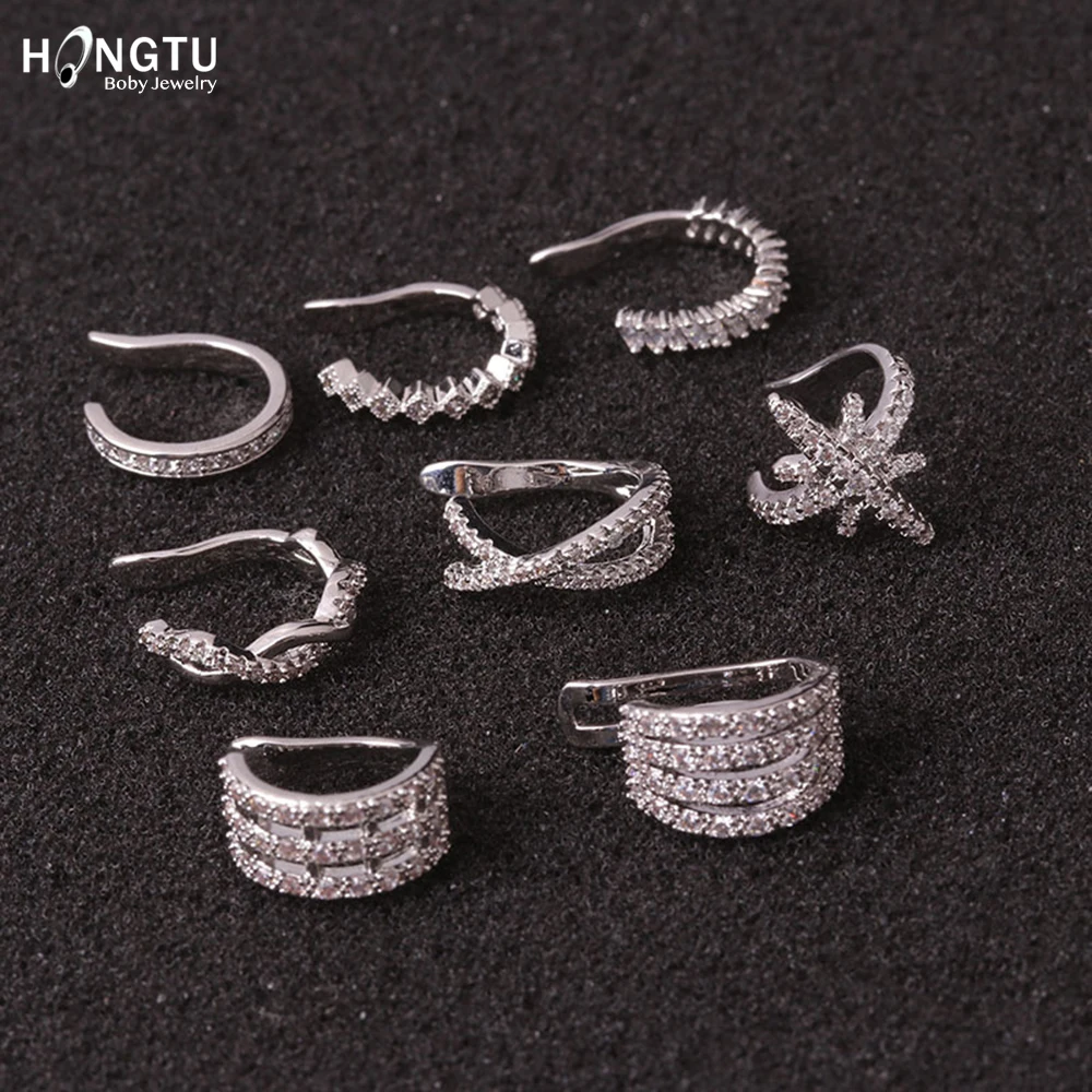 HONGTU 1PC Copper Crystal Ear Cuffs for Women Wrap Cuff Clip on Earrings No Pierce Earrings Fake Earring Piercing Jewellery 2020