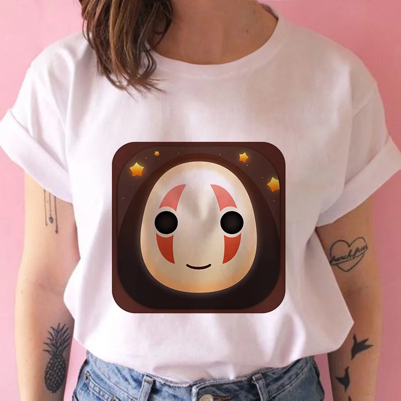 Новинка, Kawaii, унесенная призраками, безликая футболка, модная, Harajuku, короткий рукав, WhiteTops, женская одежда, винтажная, Camiseta Mujer