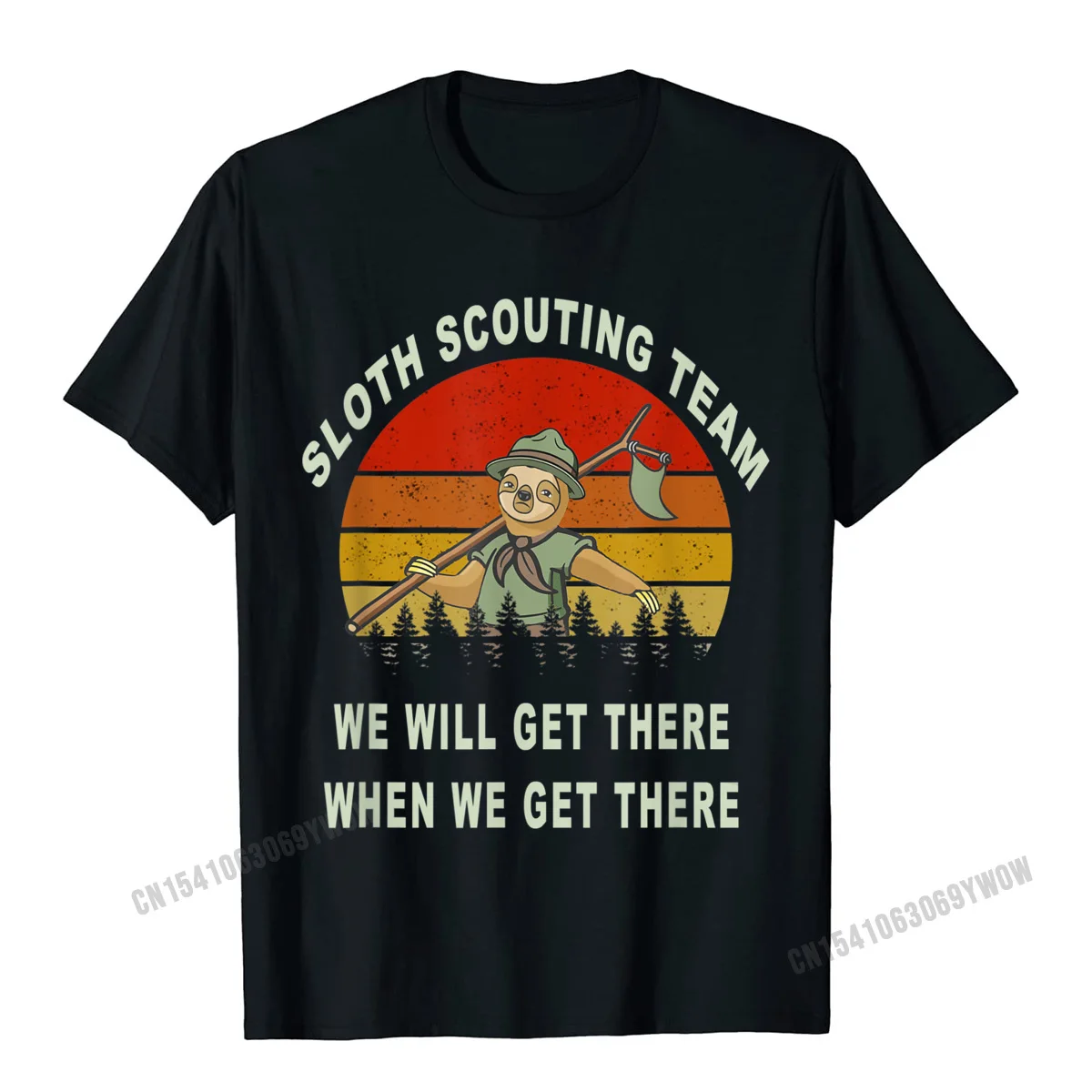 Funny Round Neck Tshirts Summer/Fall Tees Short Sleeve High Quality 100% Cotton Fabric Geek Tops T Shirt Customized Men's Sloth Scouting Team camping scout hiking gift vintage flag T-Shirt__545 black