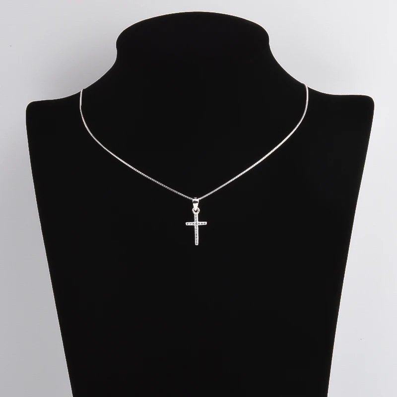 Pekurr 925 Sterling Silver Classic Zircon Big Cross Female Pendants Necklaces For Women Long Chain Collar Christ Fashion Jewelr