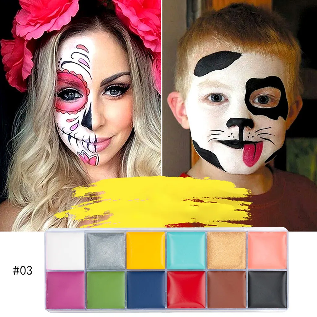 

12 Colors Festival Face Body Paint Play Clown Halloween Makeup Face Paint Body Face Paint Make up Flash Tattoo brush