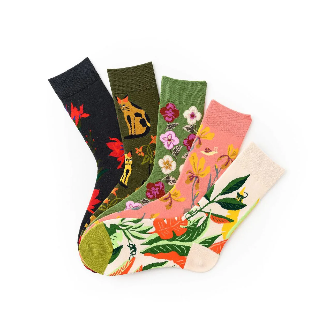 Качественные Веселые носки из чесаного хлопка, носки в стиле хип-хоп, повседневные мужские Компрессионные носки с изображением цветов, котов, листьев