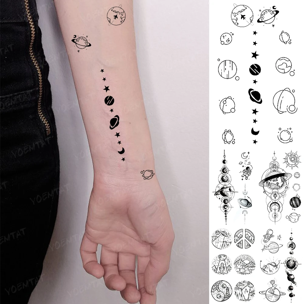 

Water Transfer Temporary Tattoo Sticker Starry Sky Earth Line Flash Tatto Boy Girl Child Arm Small Size Black Fake Tatoo Man Kid