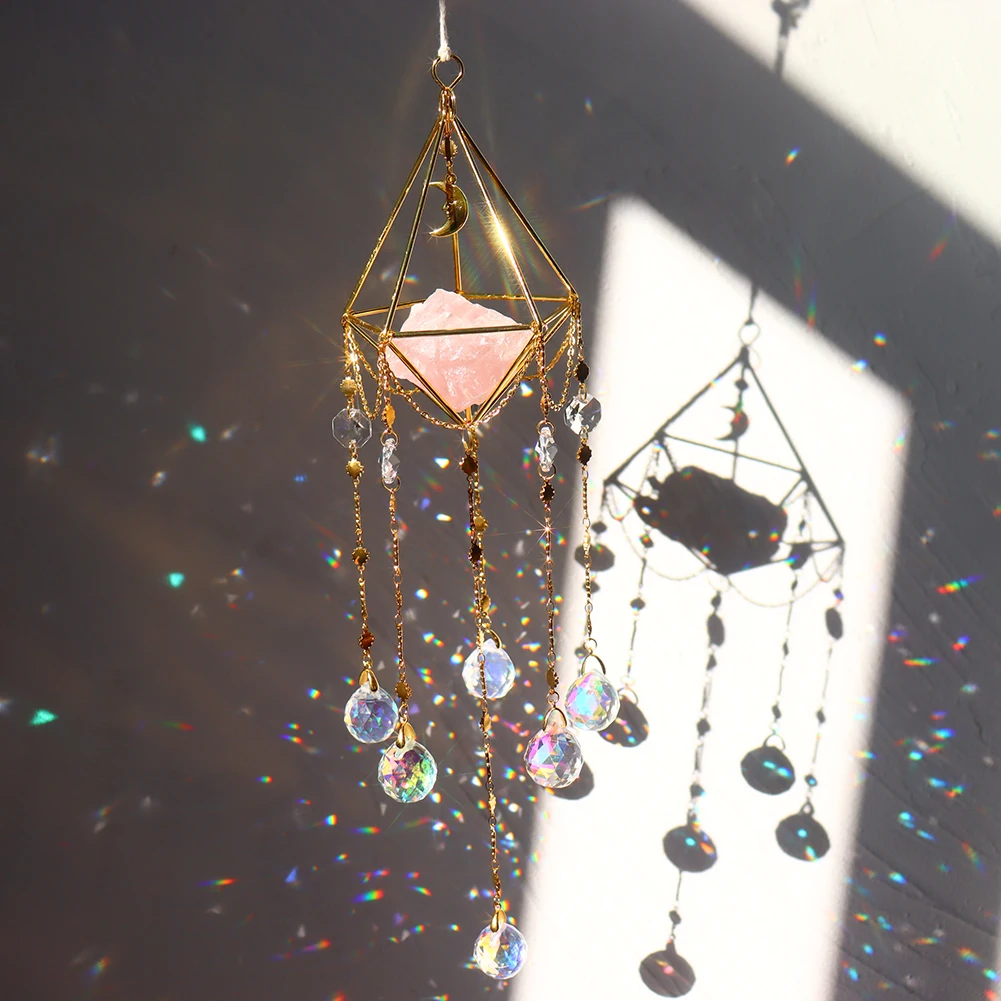 Crystal Windchime Ornaments Star Moon Pendant Sun Catchers Natural Stones Hanging Drop Window Craft Outdoor Garden Decor