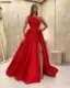 Vestidos largos De Fiesta para novia, vestido Formal De Fiesta con corte en A, lateral, hombro descubierto, fruncido, Color Rojo