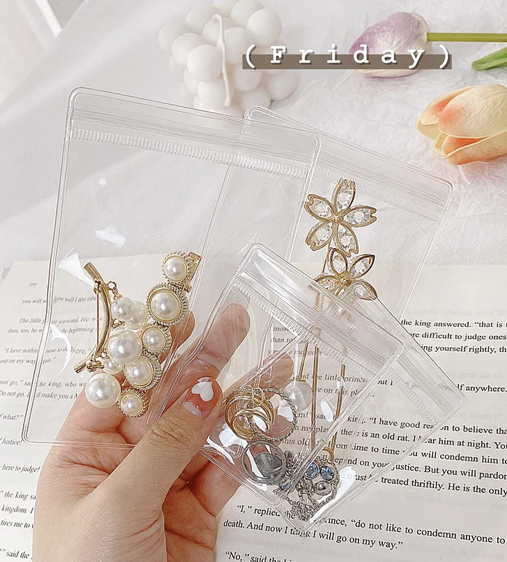 Transparent self-sealing jewelry storage seal delicate oxidation prevention small large necklace ring earrings bag J05