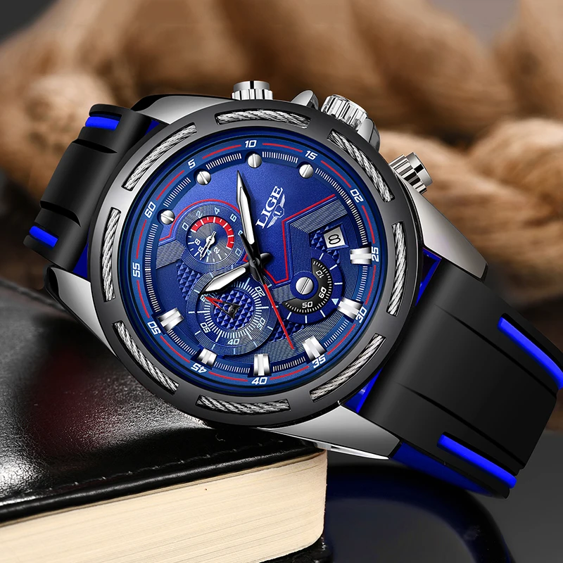 

2019 New LIGE Automatic Date Watches Mens Fashion Silicone Watch Waterproof Luminous Pointer Mens watch quartz clock chronograph