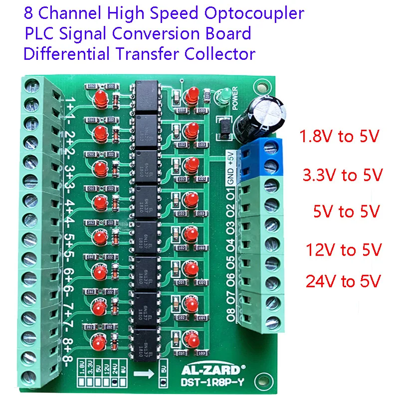SUCAN 8 Kanal 24V Bis 5V Optokoppler Isolationsmodul SPS Signalpegel Spannungswandler NPN Ausgang DST-1R8P-N