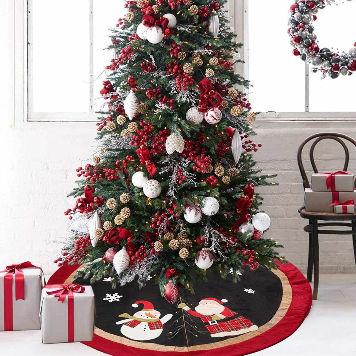 

120cm Christmas Tree Skirt Aprons Santa Claus Snowman Snowflake Christmas Tree Carpet Mat Christmas Decoration for Home