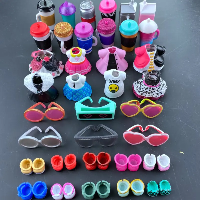 4 unid/set ropa Original zapatos botellas accesorios vestido de traje para LOL 8 cm gran hermana muñecas chico juguete de regalo