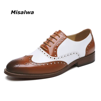 

Misalwa Yellow White Carved Leather Wedding Shoes Men's Dress Three Joint Gentleman's Suit Shoes Full Brogue Modern Fashion Shoe