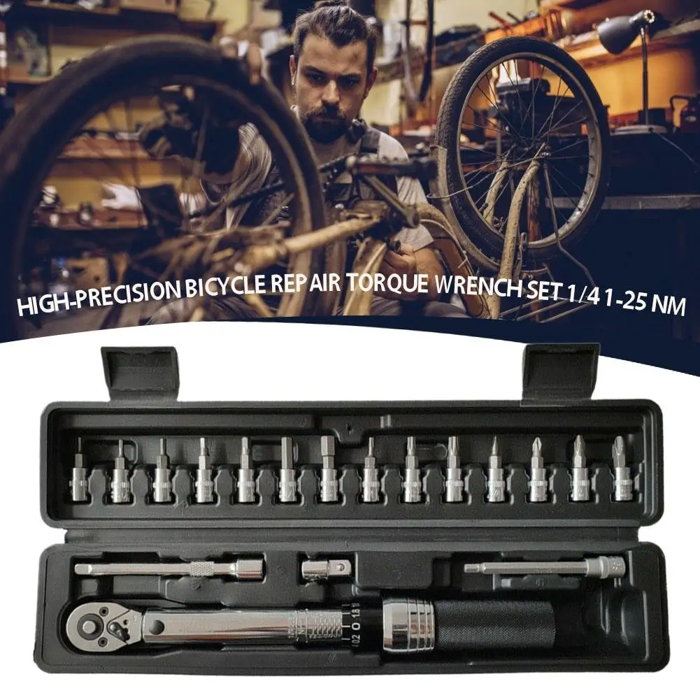 

Bicycle Repair Tool Torque Wrench Set Preset Type 1-25Nm 1/4 Inch Adjustable Bike Torque Tool Kit