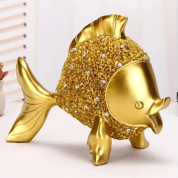 

Modern Abstract Golden Fish Statue Resin Ornament Home Living Room Decoration Accessories Gifts Fish Sculpture Animal Crafts