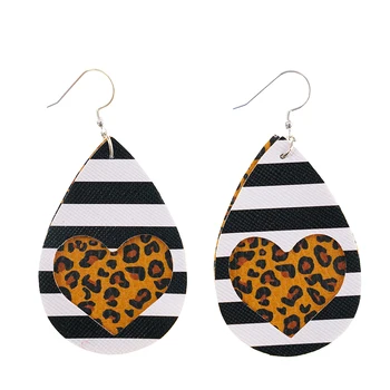 

30pairs lot Leopard Pu Leather Earings Set Plaid Earring For Women Weave Teardrop Hollow Statement Leather Earing 2020