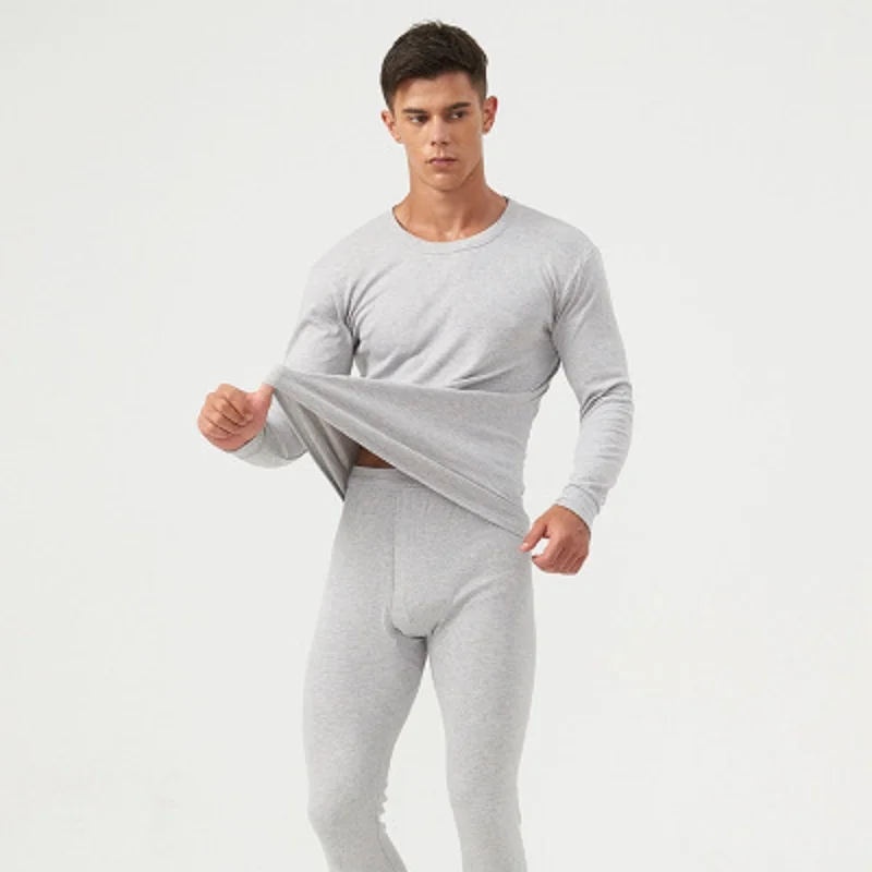 Хлопковое плотное термобелье для мужчин и женщин, зимняя теплая многослойная одежда, пижамный комплект, термокомплект, мужские кальсоны, горячая сушка - Цвет: silver gray man