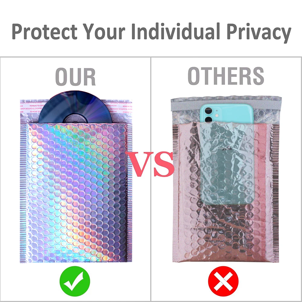 10PCS Metallic Foil Bubble Mailer Makeup Gift Bag Colorful Padded Wrap Packaging Bubble Envelope Padded Laser Silver Mailing Bag