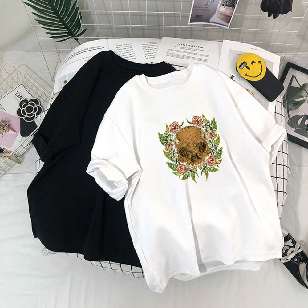 Custom T-Shirt Skull Print Women Clothing Summer Short Sleeve Tops Lady Tees Harajuku Funny t shirt for girls |