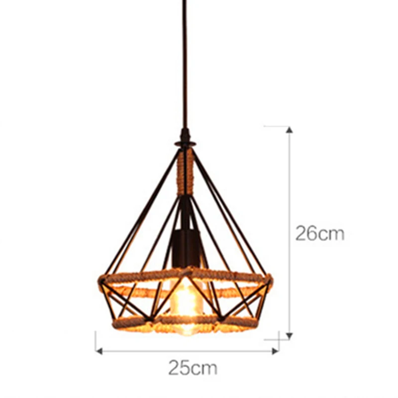 

Vintage Loft Pendant Ceiling Light Lamp Shade Cover Iron + Rope Cage Bar Cafes Decor Ornament