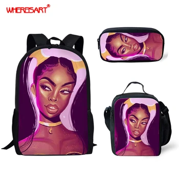 

WHEREISART Kids School Bags Children Backpacks for Girls African Black Princess Backpack Primary Schoolbag Mochila Bookbag