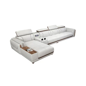Conjunto de sofás de cuero auténtico en forma de L para sala de estar, set de sofás para sala de estar