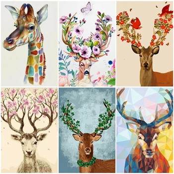 

AZQSD Paint By Number Canvas Painting Kits Deer Acrylic Paint Unique Gift Unframe DIY Coloring By Numbers Animal Home Decoraion