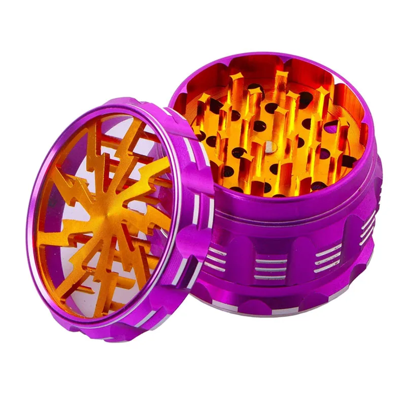 Ausma Aluminum Alloy 63MM 4-layer Herbal Spice Grinder Smoking Herb Transparent Lightning-Shaped Spice Cutter