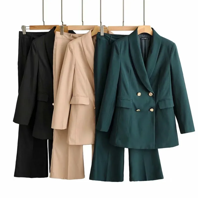 

Casual vintage women's suits New autumn solid color long-sleeved ladies office suit Casual micro bell pants suit Two-piece sets