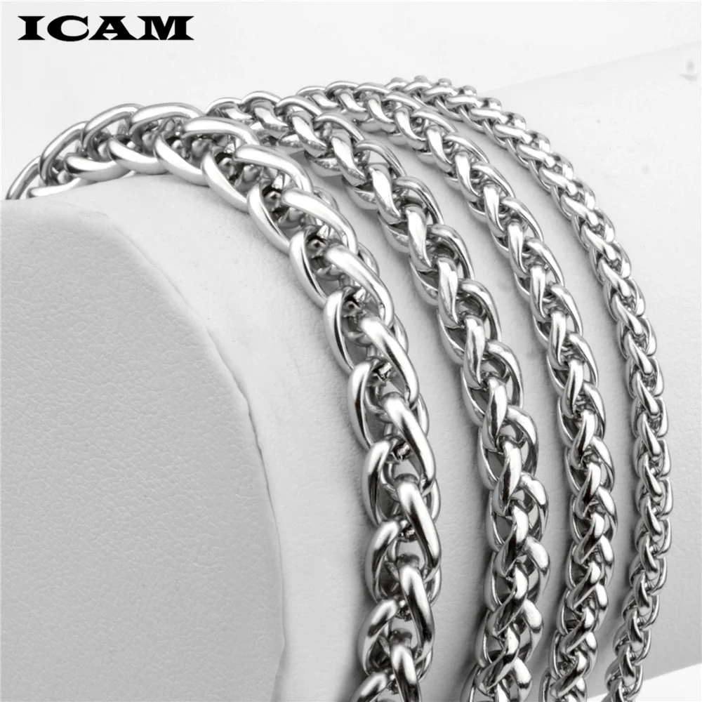 ICAM Men's Bracelet & Bangle 2018 Christmas Gift Stainless Steel Bracelet Silver Color Link Wheat Double Chain Jewelry Dropship
