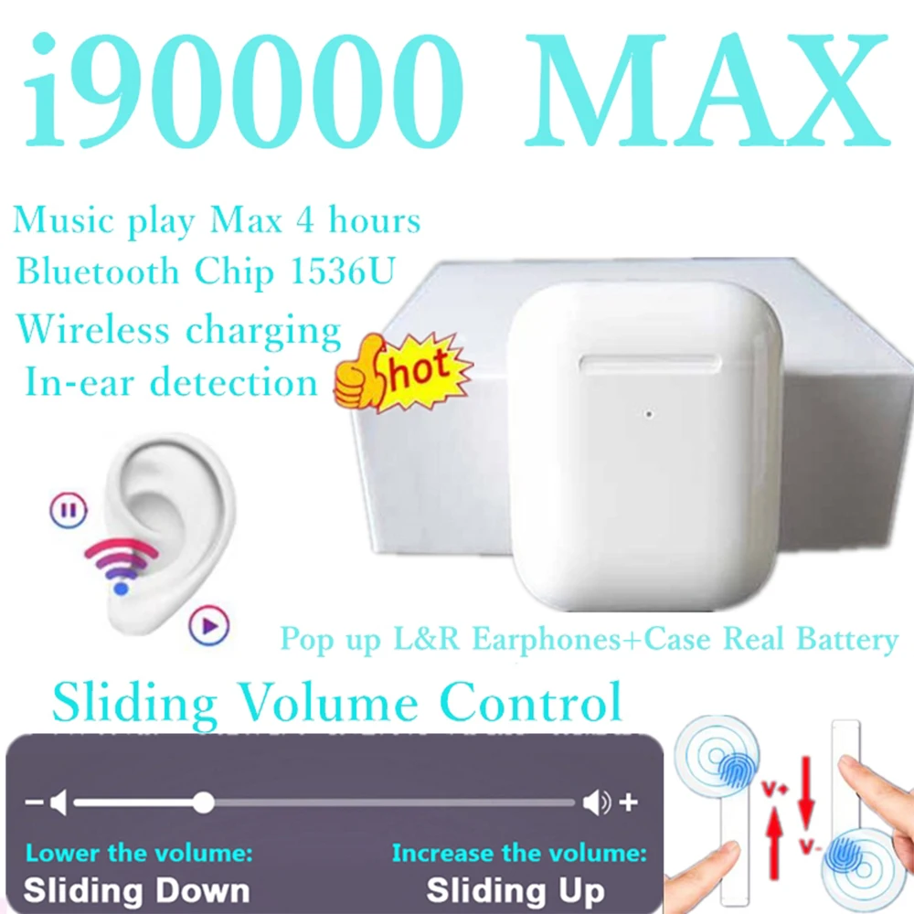 I90000 MAX TWS беспроводные наушники 1:1 Air 2 Bluetooth 5,0 наушники супер бас наушники регулятор громкости PK i5000 i9000 i30000 Pro