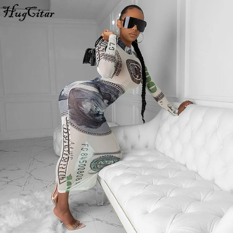 Hugcitar 2020 long sleeve print mesh see-through bodycon sexy maxi dress autumn winter fashion streetwear outfits party wear Hugcitar 2020 long sleeve print mesh see-through bodycon sexy maxi dress autumn winter fashion streetwear outfits party wear