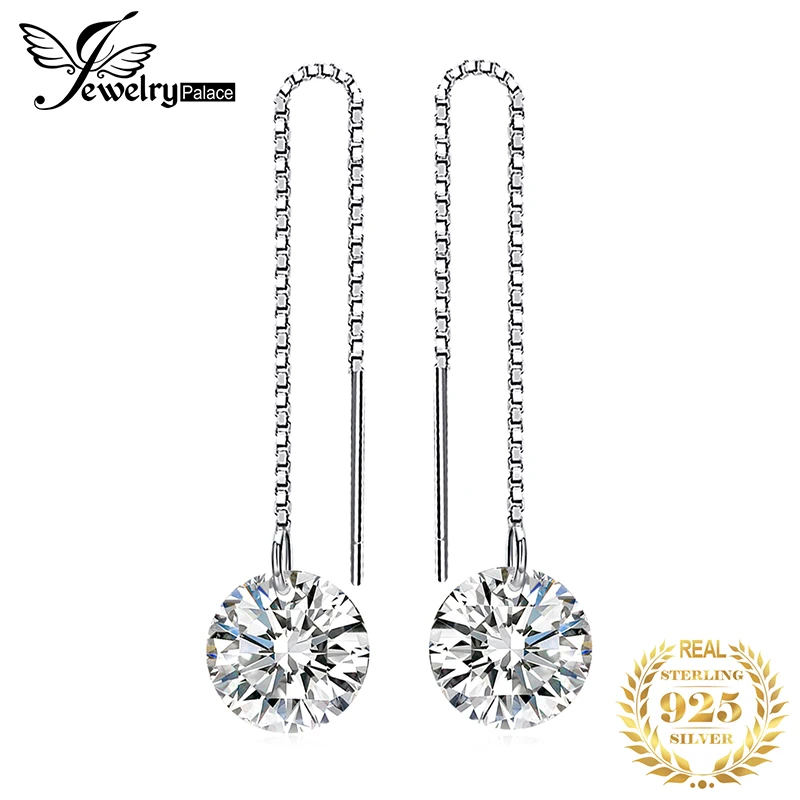 JewelryPalace 5.2ct круглой огранки серьги Настоящее 925 пробы серебро длинные модные
