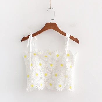 

Women Fashion Floral Embroidery Lace Short Tops 2020 Spring Women Sling Crop Top Street-wear Sweet Lady Cute White Camis Femme