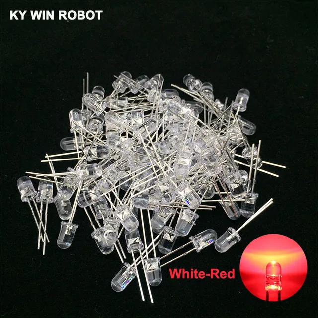 100pcs 5mm LED Diode 5 mm Assorted Kit White Green Red Blue Yellow Orange Pink Purple Warm white DIY Light Emitting Diode 100pcs White-Red