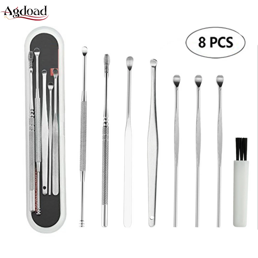 

8Pcs Stainless Steel Ear Wax Cleaning Set Earpicker Spoon Cleaner Curette Remover Health Care Removal Tool Kits