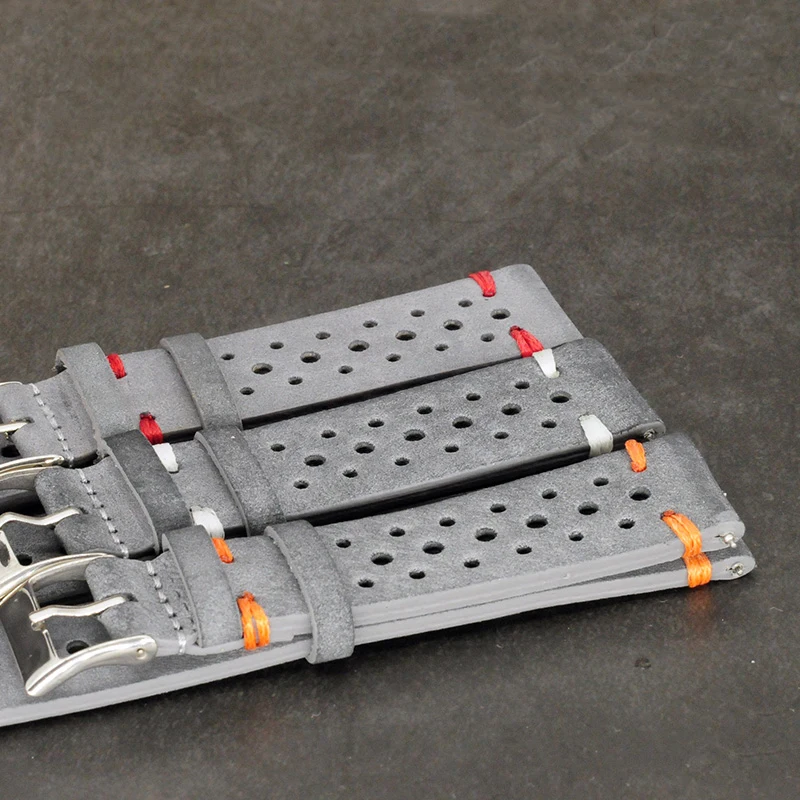 Genuine Leather Gray Handmade Porous Watch Strap Cowhide Breathable Suede Watch Band Men Wrist Watch Strap 23cm Genuine Leather Gray Handmade Porous Watch Strap Cowhide Breathable Suede Watch Band Men Wrist Watch Strap 23cm