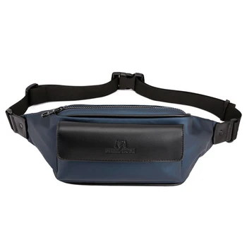 

Men PU Leather Waist Bag Solid Color Sports Pack Zipper Multi-Functional Outdoor Shoulder Slant Male Wear-resistant Chest Bag