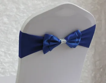 

100pcs Royal blue Polyester Chair Sash Bow Elastic Chair Ribbon Back Tie Bands For Wedding Party Ceremony Banquet Decor