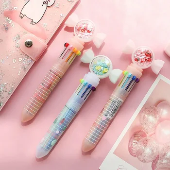 

Candy Color Ball Ballpoint Pen 10 In 1 Multi-color Cute Pink Marker Pen Press Ball Pen Creative Student School Office Stationery