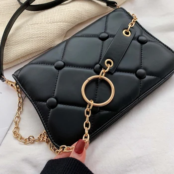 

2019 New Women's Simple Shoulder Bag Designer Fashion Plaid Solid Color Crossbody Bag High Quality Leather Chain Luxury Handbags