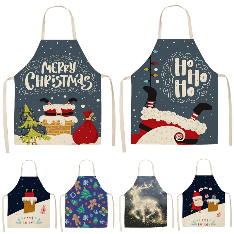 Kitchen Aprons Pinafore Christmas-Decoration Home-Cooking Women Waist-Bib Baking Cotton