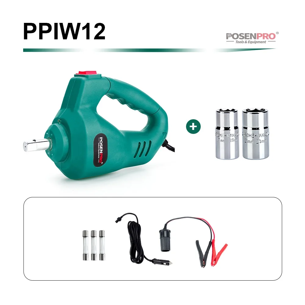 POSENPRO Электрический ударный гайковерт 1/2 дюйма 350N. M 12 V ремонт автомобиля ударный водительский ключ пистолет комплект Авто Шинный инструмент - Цвет: GREEN PAPER BOX