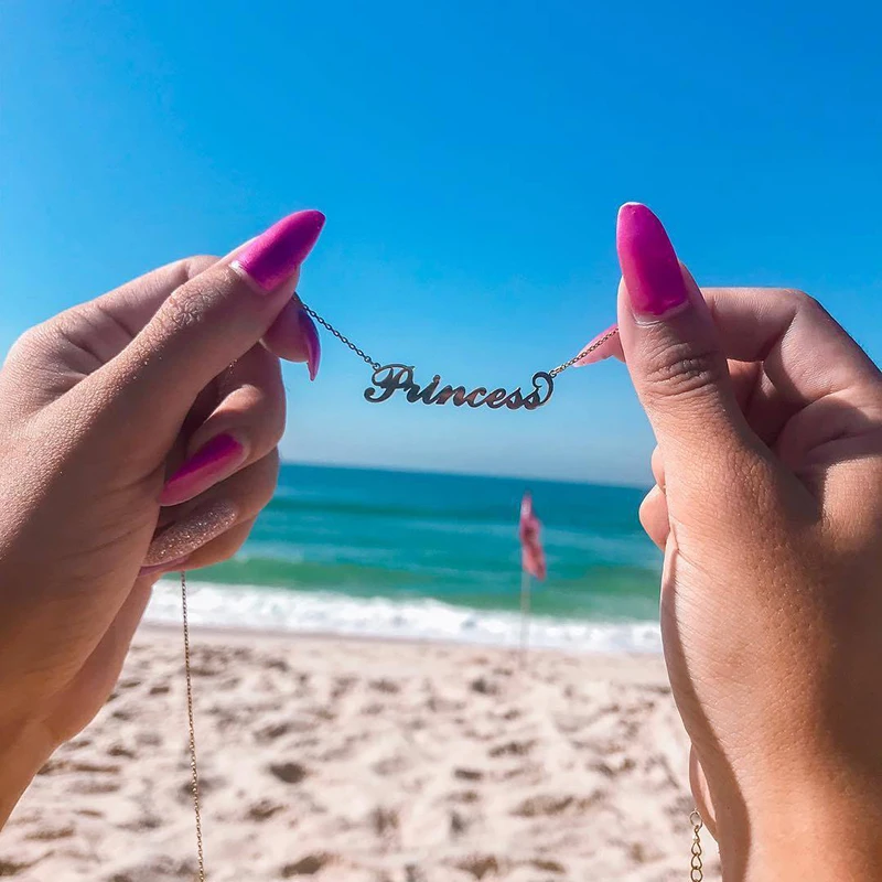 Atoztide New Stainless Steel Personalized Custom Name Necklace Gold Choker Chinese Arabic Necklace Pendant Nameplate Gift